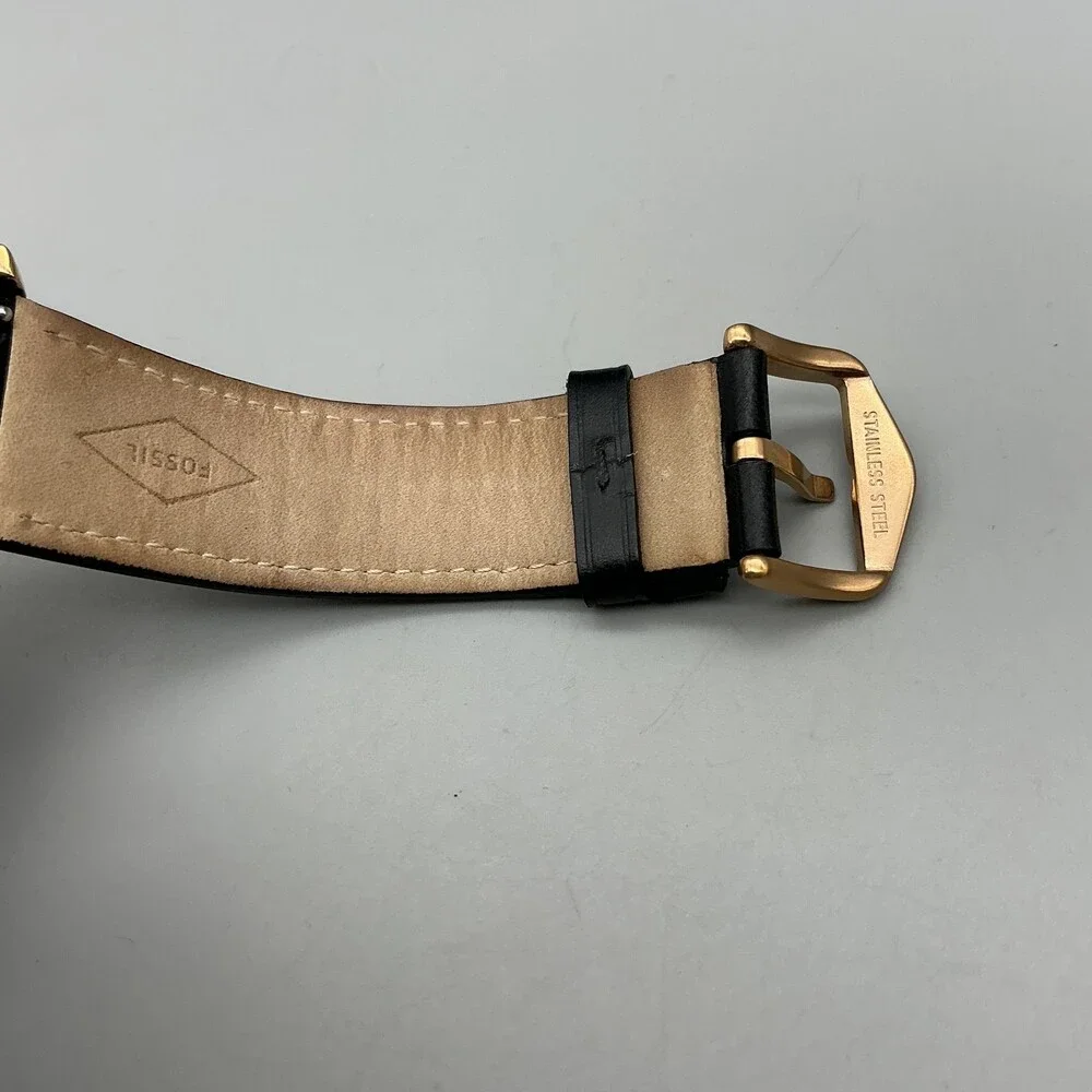 Fossil Mens Watch 44mm Black Rose Gold Tone Black Leather FS5376 New Battery - Picture 10 of 14